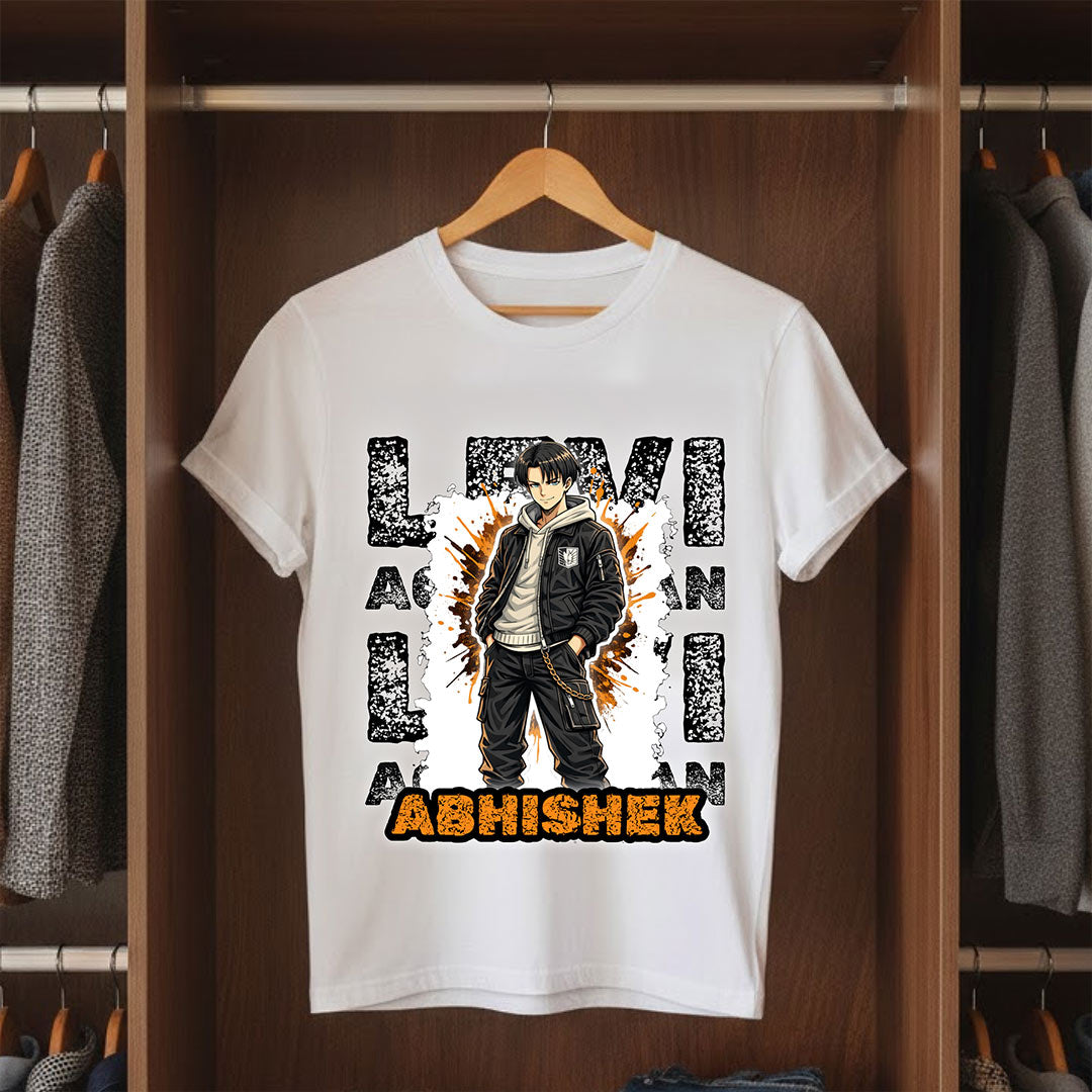 Personalized Levi Anime Name T-Shirt for Men & Women – Custom Printed White Graphic Tee | Love Craft Gifts