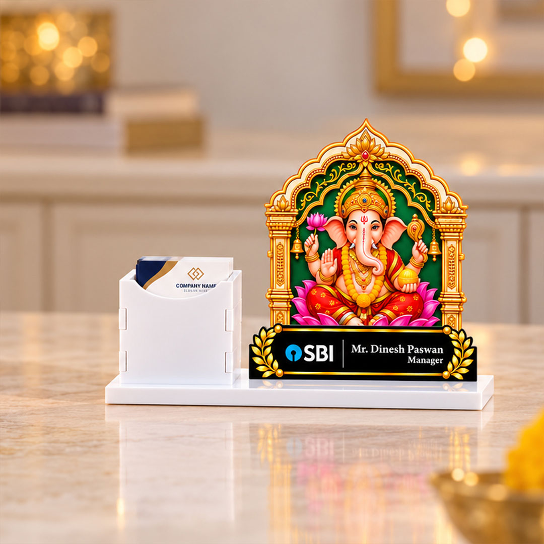 Personalized Lord Ganesha Desk Stand 10x7" | Corporate Office Gift with Card Holder | Love Craft Gifts™