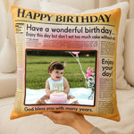 Happy Birthday Newspaper Style Personalized Cushion (10x10) | Love Craft Gifts