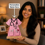 Personalized Nurse Gift with Name | Pink Scrub & Stethoscope Table Stand for Nurses