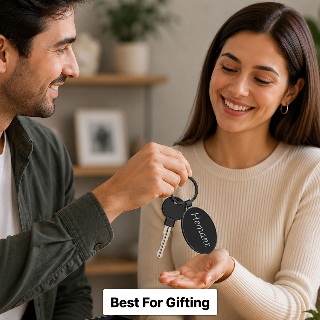 Personalized Oval Metal Keychain | Custom Name Keyring | Premium Black Metal Key Holder | Standard Size | Love Craft Gifts™