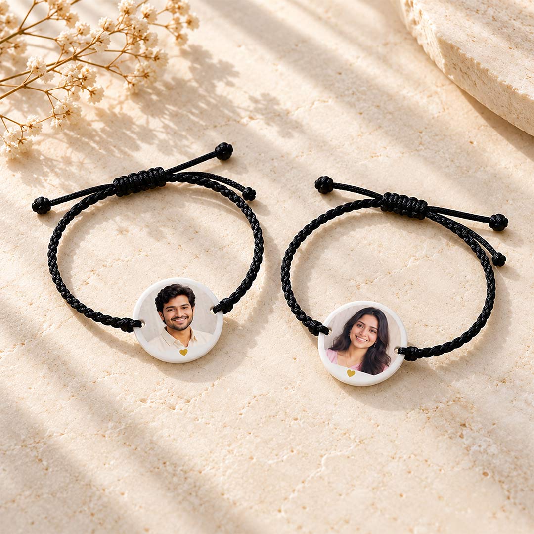 Personalized Photo Bracelet Set of 2 2x2" with Custom Round Picture Charms | Love Craft Gifts™