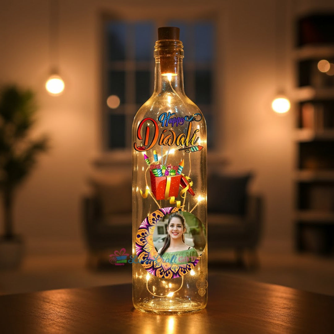 Personalized Photo LED Bottle Lamp for Diwali Gift | LED Bottle | Love Craft Gifts