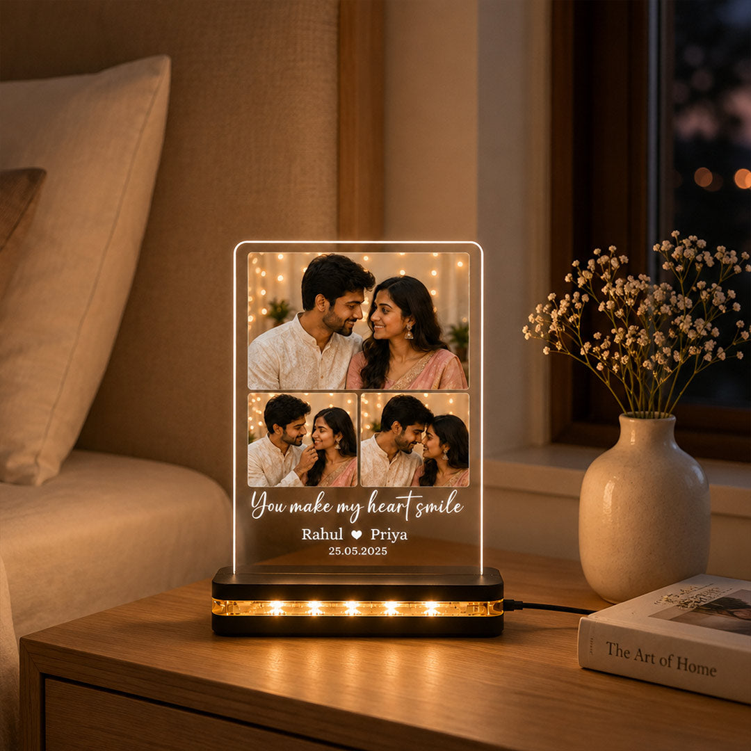 Personalized Photo Lamp for Couples 7x8" | Custom 3 Photo Romantic LED Display | Love Craft Gifts™