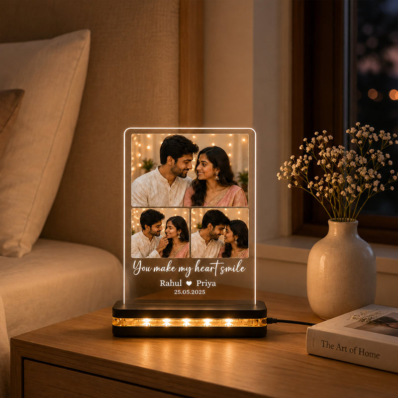 Personalized Photo Lamp for Couples 7x8" | Custom 3 Photo Romantic LED Display | Love Craft Gifts™