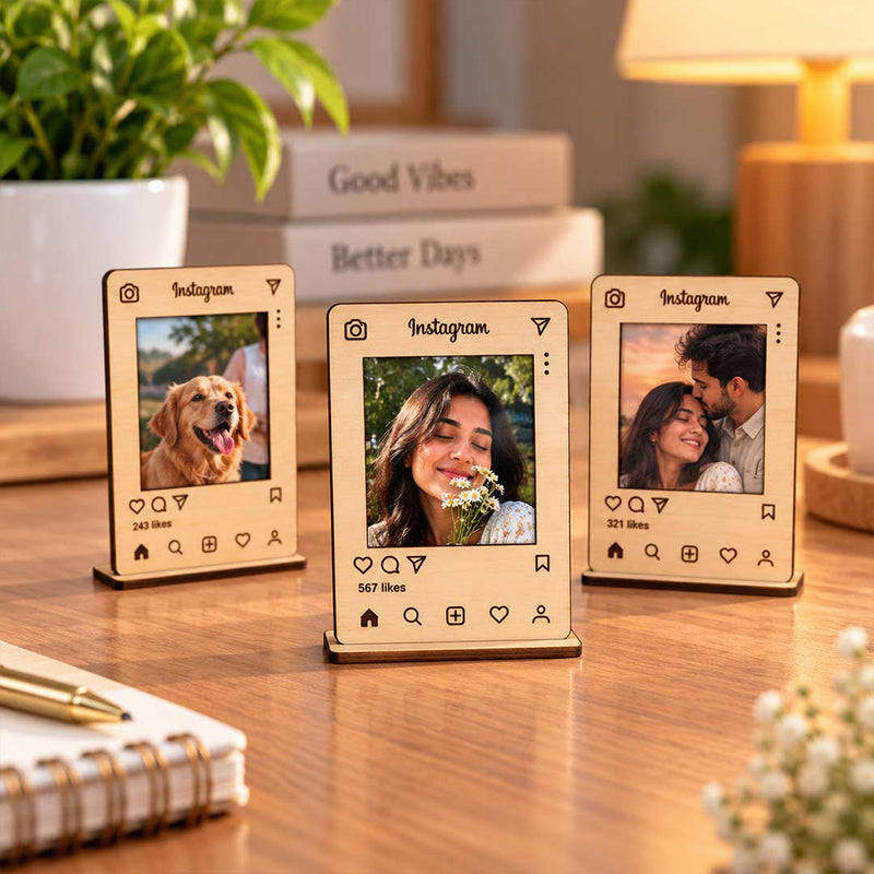 Personalized Photo Table Stand 3x5" | Instagram Theme Wooden Frame Gift | Love Craft Gifts™