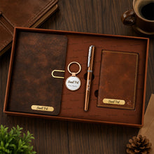 Personalized Pierre Cardin Premium Brown Gift Set | Custom Brown Notebook, Pen, Passport Cover & Keychain Gift Box | Name Engraved Luxury Gift | Love Craft Gifts™