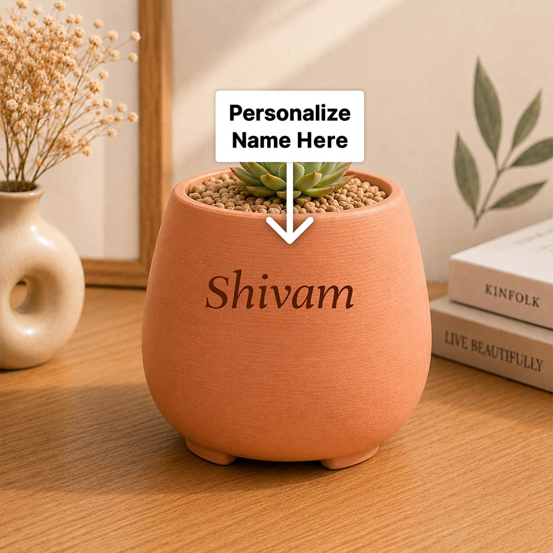 Personalized Plant Pot 5 Inch with Custom Name | Minimal Rounded Planter for Desk, Table & Home Décor