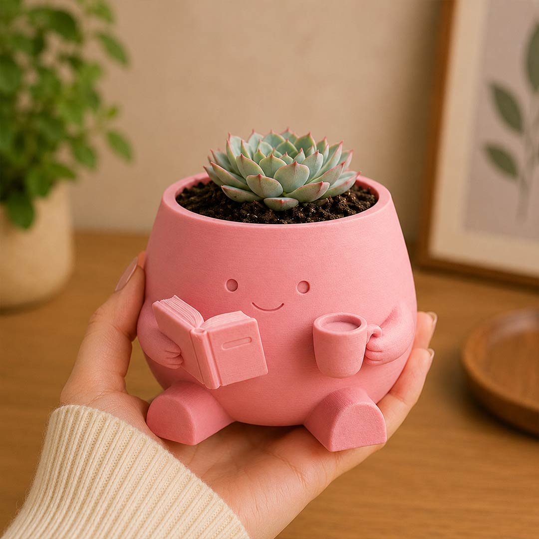 Personalized Reader Plant Buddy Pot 5 Inch with Custom Name | Cute Plastic Book & Coffee Lover Planter for Desk & Home Décor | Love Craft Gifts™