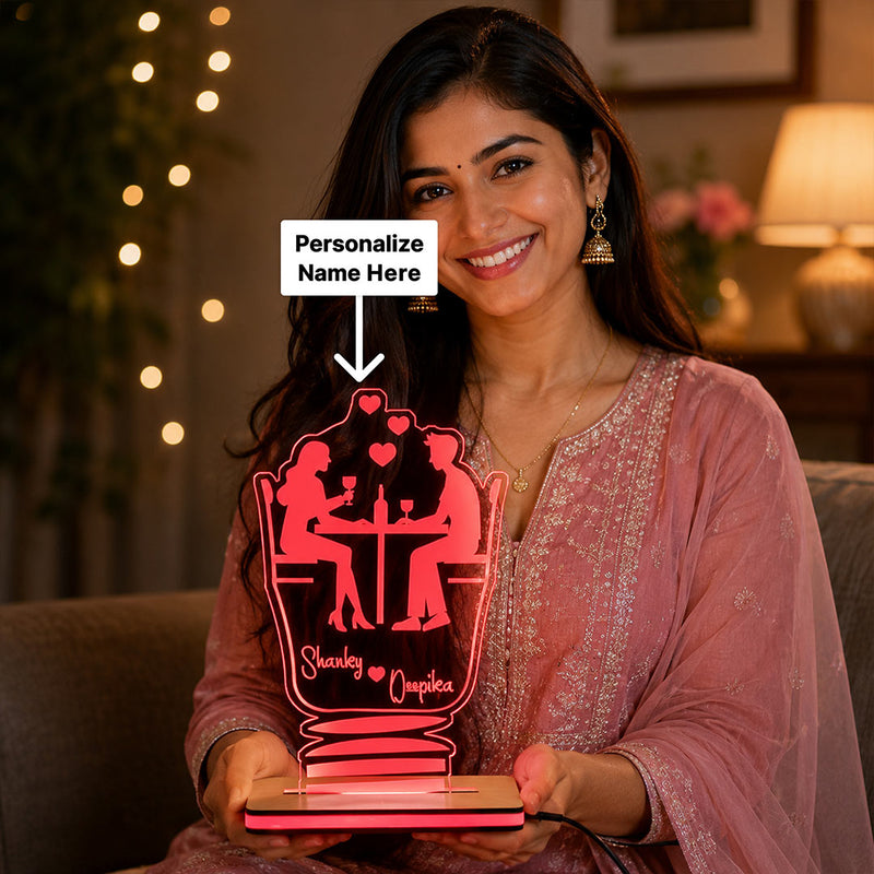Personalized Romantic Couple LED Table Lamp | Custom Names and Candlelight Dinner Design for Lovers | Love Craft Gifts™

