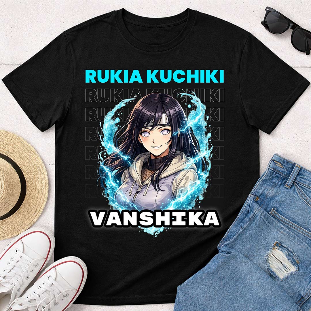 Personalized Rukia Kuchiki Anime Name T-Shirt for Women – Custom Printed Black Tee | Love Craft Gifts