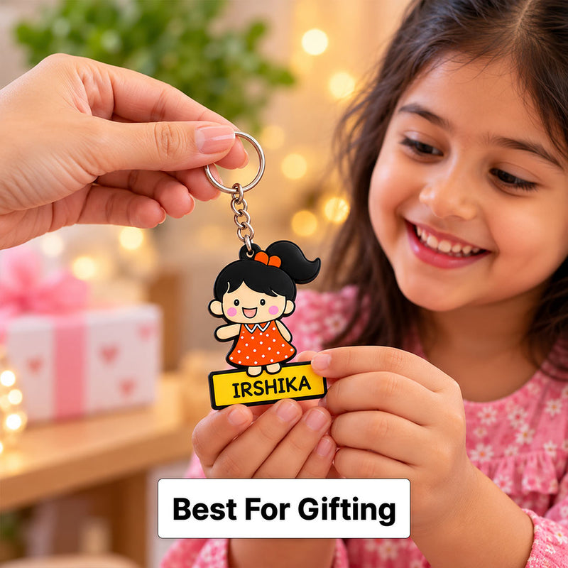 Personalized School Bag Keychain with Cute Cartoon Character & Name | Love Craft Gifts™