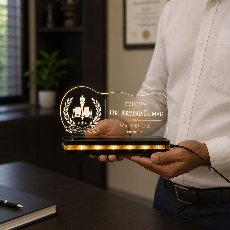 Personalized School Principal Desk Nameplate | Custom LED Acrylic Name Plate