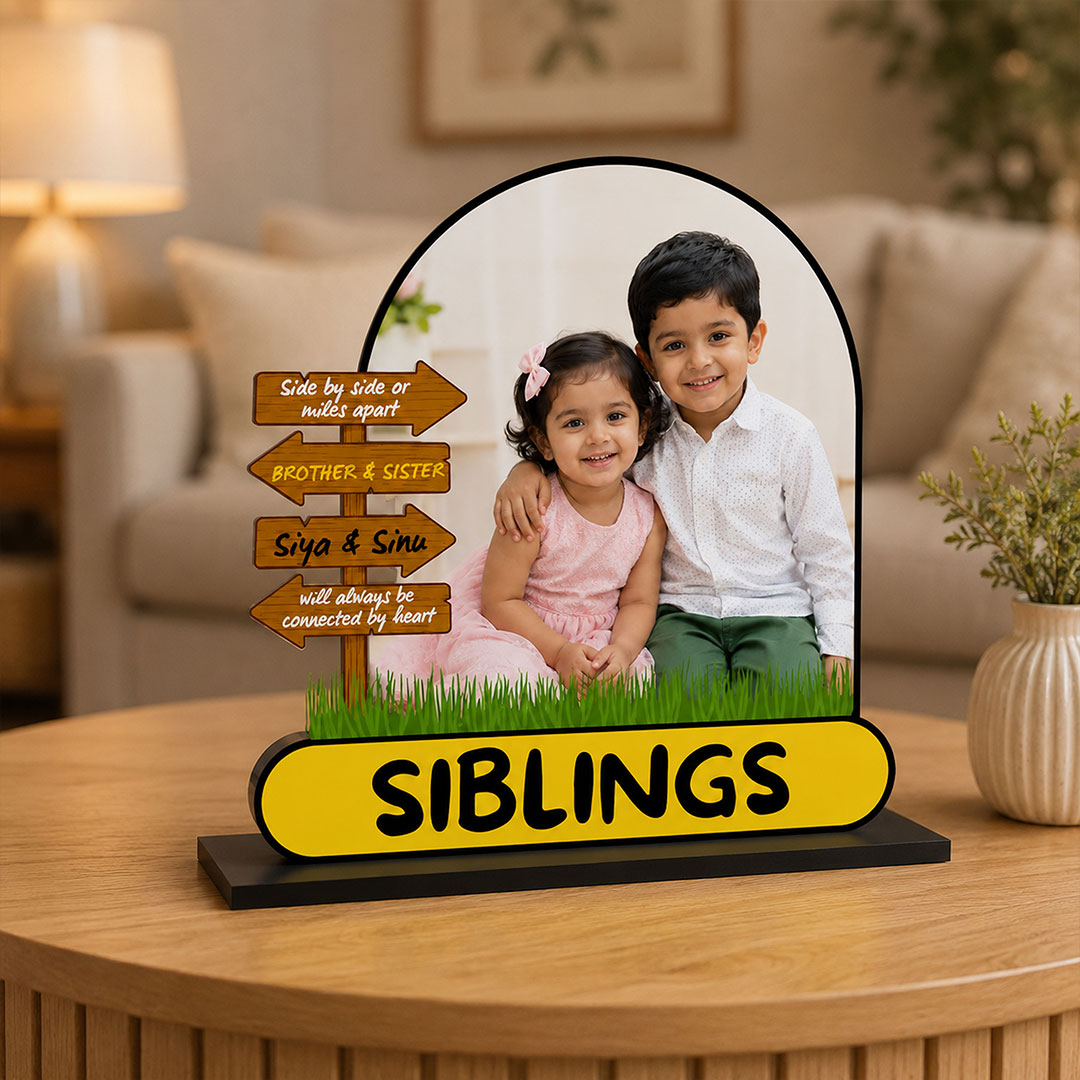 Personalized Sibling Picture Stand | Custom Photo and Names for Brother & Sister
