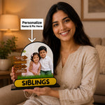 Personalized Siblings Photo Table Stand | Custom Brother Sister Picture & Names