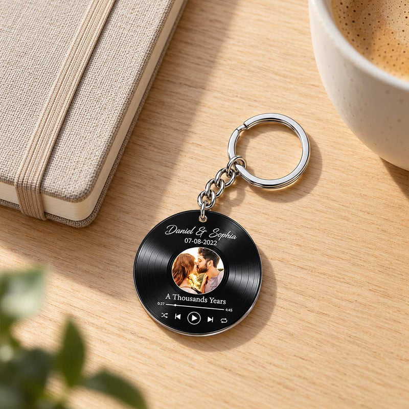 Personalized Vinyl Photo Keychain 3x3" | Custom Couple Names Date and Song Design | Love Craft Gifts™