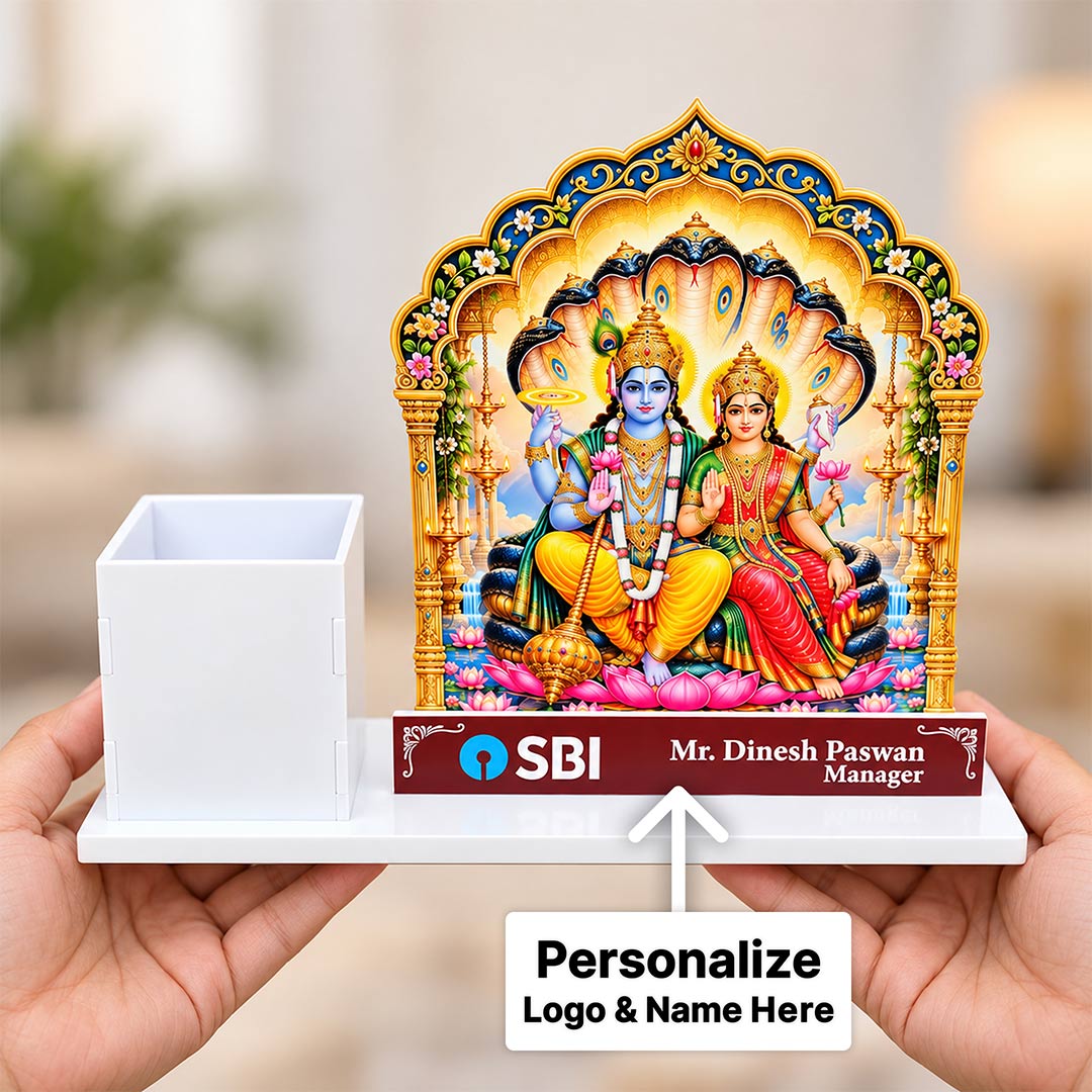 Personalized Vishnu Lakshmi Acrylic Nameplate 10x7" | Custom Name Logo Corporate Diwali Gift | Love Craft Gifts™