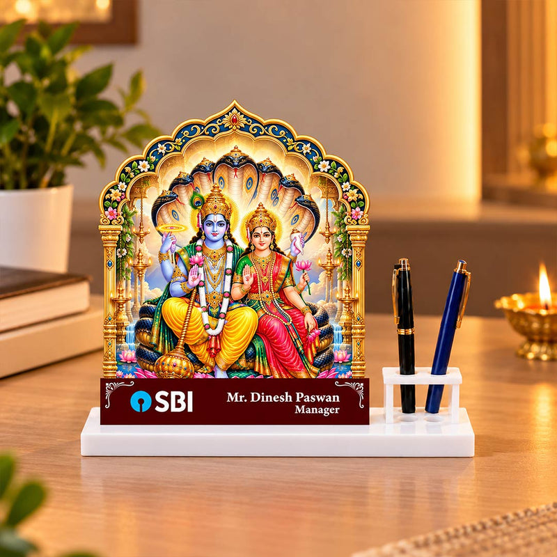 Personalized Vishnu Lakshmi Desk Stand with Pen Holder 10x6" | Corporate Gift | Love Craft Gifts™