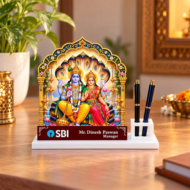 Personalized Vishnu Lakshmi Pen Stand 10x6" | Diwali Corporate Gift | Love Craft Gifts™