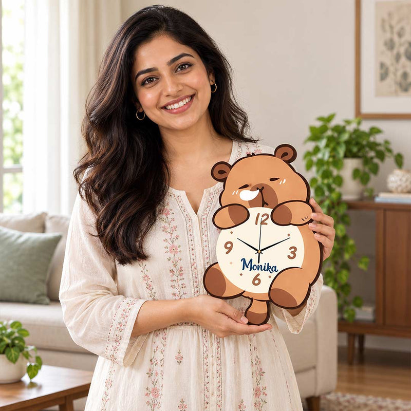 Personalized Wooden Bear Name Wall Clock 8×10" | Kids Room Décor | Love Craft Gifts™