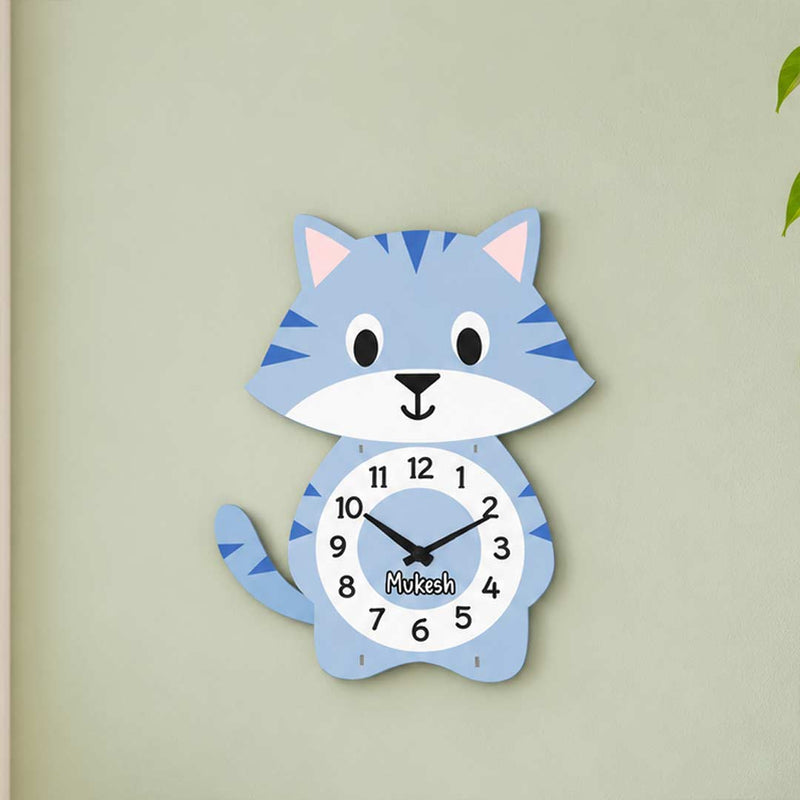 Personalized Wooden Cat Name Wall Clock | Cute Kids Room Décor | Love Craft Gifts™
