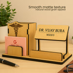 Personalized Wooden Desk Nameplate & Organizer for Doctors | Love Craft Gifts