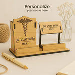 Personalized Wooden Desk Nameplate & Organizer for Doctors | Love Craft Gifts