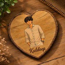 Personalized Wooden Heart Slice Portrait Art | Heart-Shaped Wooden Table Décor | 7×7" | Love Craft Gifts™