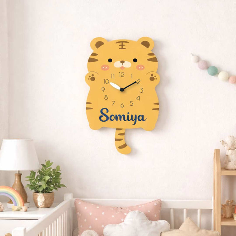 Personalized Wooden Tiger Name Wall Clock 8×10" | Cute Kids Room Décor | Love Craft Gifts™