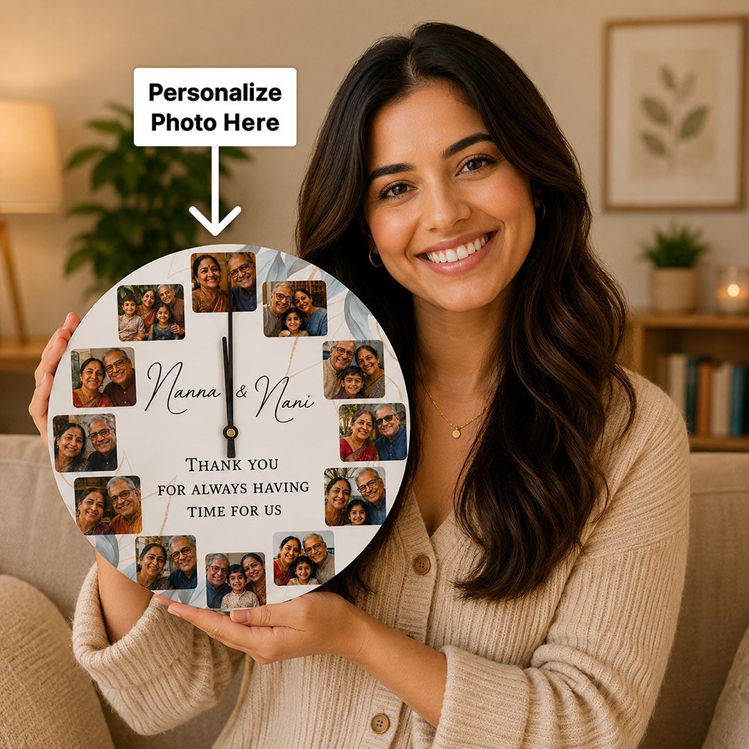 Personalized Wooden Wall Clock with Photos & Names | 12 Inch | Love Craft Gifts™