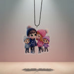 Customized Family Car Hanging | 4-Member Cartoon Acrylic Name Hanger | Personalized Car Dashboard Accessory