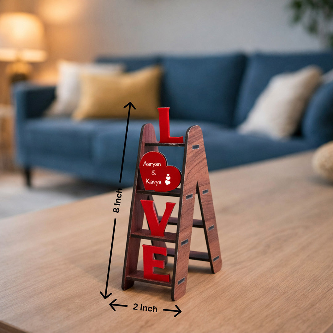 Personalized Love Ladder Couple Name Showpiece – Custom Romantic Wooden Table Top Gift (8 Inch) | Love Craft Gifts