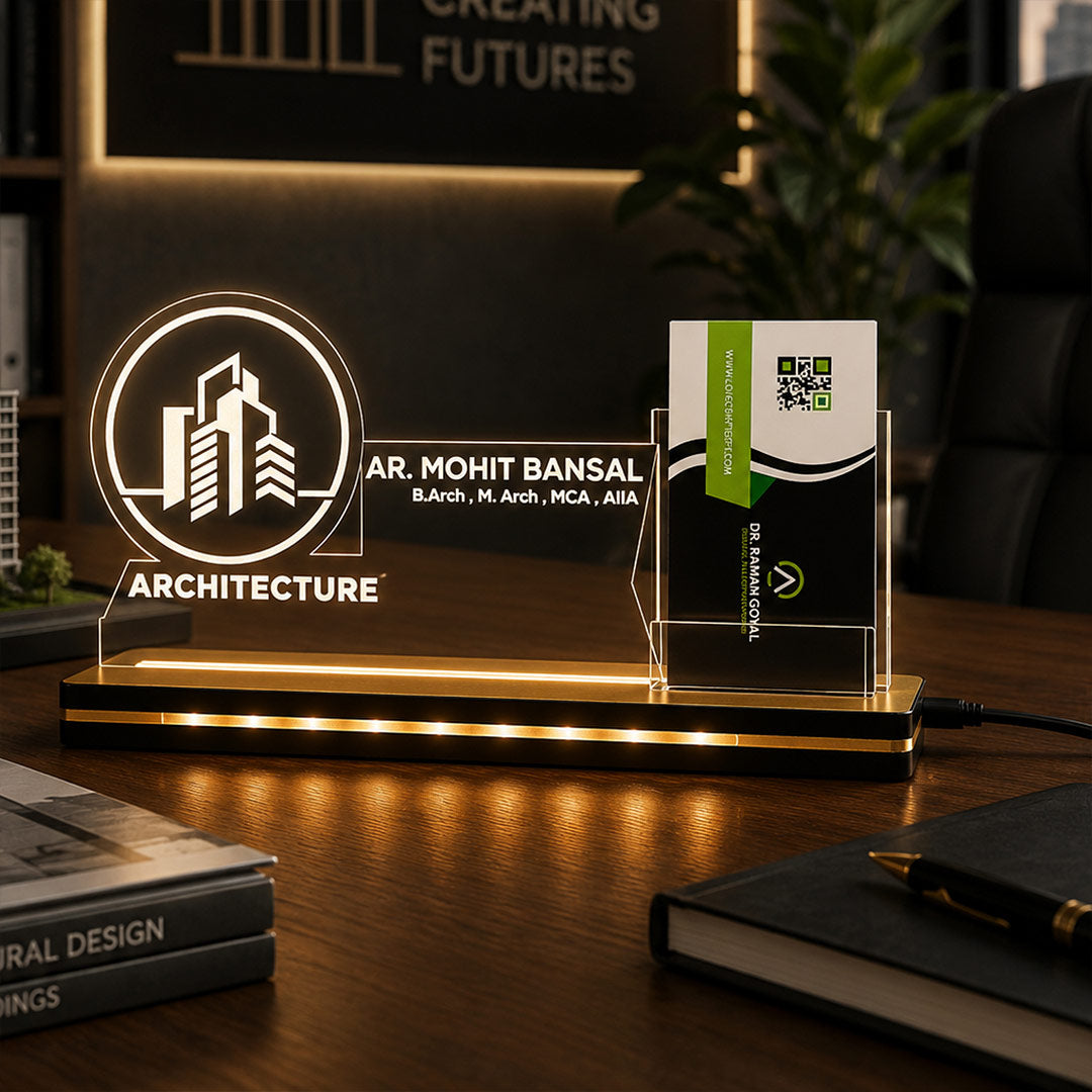 Personalized Architecture LED Visiting Card Holder with Custom Name | Professional Desk Décor Gift for Architects - 8x6" | Love Craft Gifts™