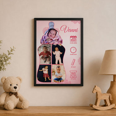 Personalized Baby Milestone Photo Frame with Custom Name & Birth Details | Emotional Newborn Memory Gift for Baby Girls & Parents - Available in All Sizes | Love Craft Gifts™