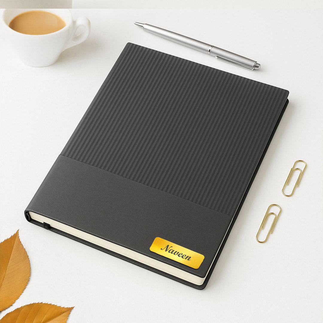 Premium Personalized Name Diary – Black Textured Executive Notebook with Metal Plate | Love Craft Gifts