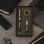 Personalized Pen & Keychain Set | Black & Gold Crystal Gift Combo | Love Craft Gifts