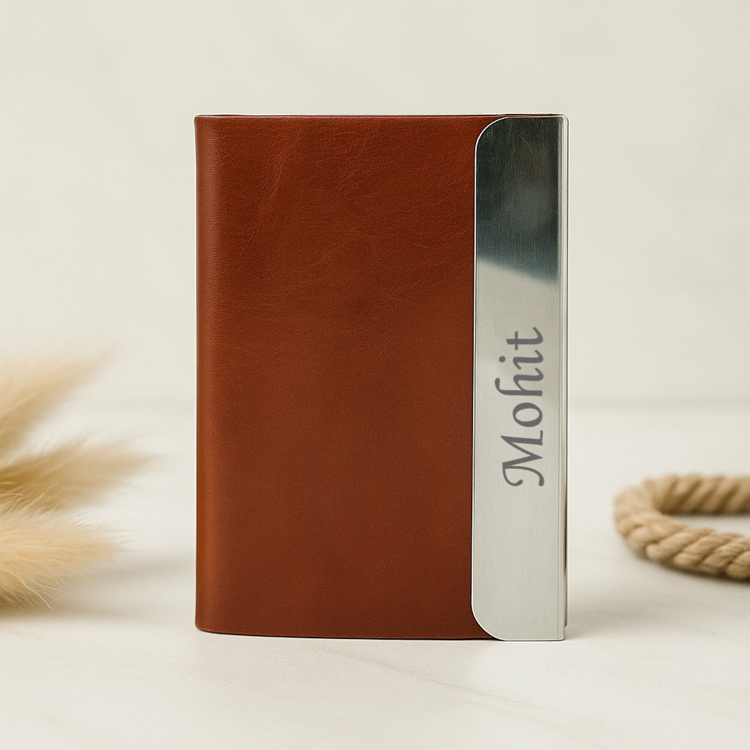 Personalized Leather Card Holder with Nameplate – Elegant Business Card Wallet | Love Craft Gifts