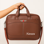 Personalized Brown Leather Office Laptop Bag – Custom Name Engraved Executive Briefcase | Love Craft Gifts