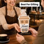 Personalized Coffee Cup QR Code Table Stand with Custom Logo & Social Media Display | Premium Café Branding Gift for Coffee Shops & Small Businesses - 7x4" | Love Craft Gifts™