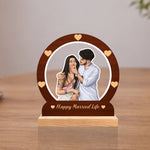 Personalized Cartoon Couple Wooden Table Top Frame | Custom Happy Married Life Photo Stand Gift for Couples 8x8" | Love Craft Gifts™