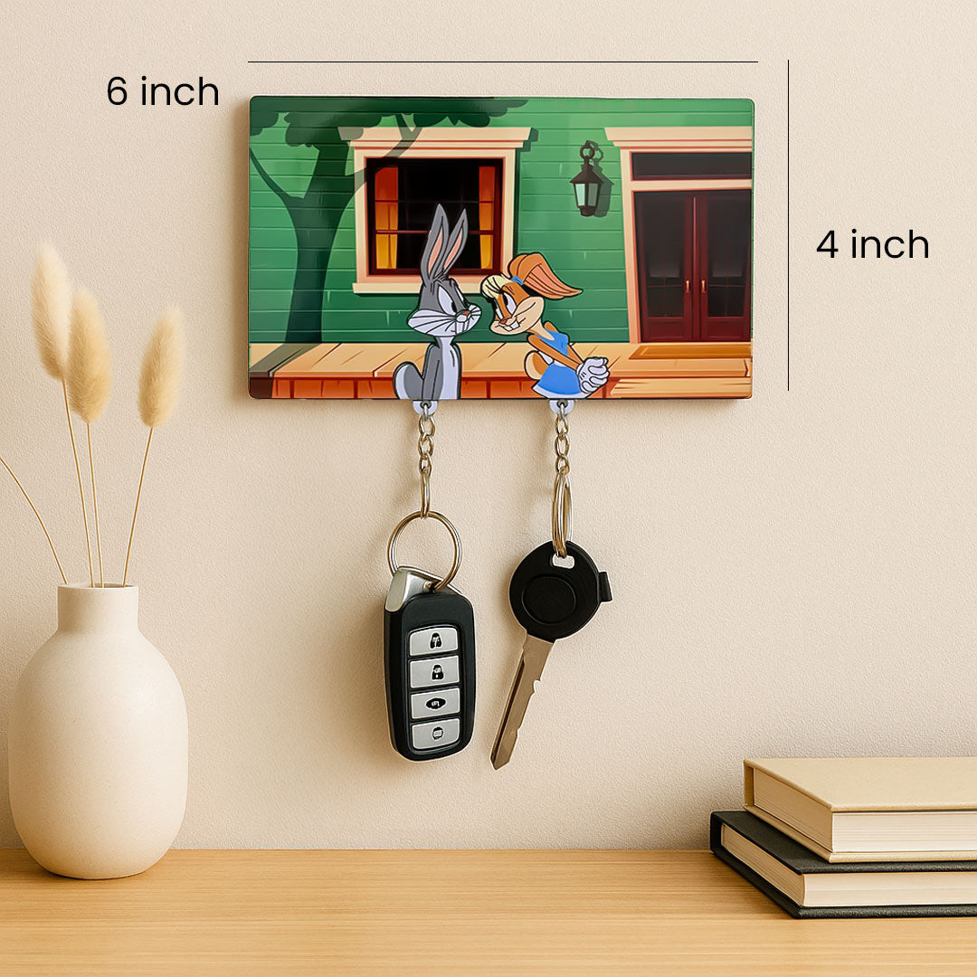 Couple Cartoon Key Holder | MDF Wall Hanging with Hooks | Love Craft Gifts