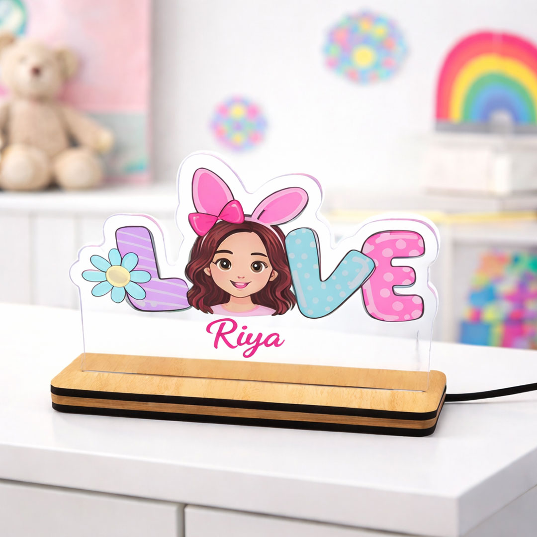 Personalized Cartoon Name LED Lamp for Kids (5×7 Inch) | Love Craft Gifts