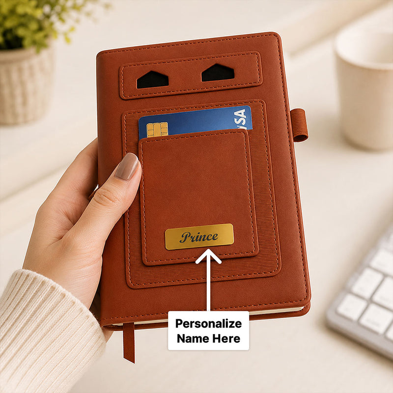 Personalized PU Leather Executive Diary with Name Plate & Card Holder | Premium A5 Journal Gift for Professionals, Office Use & Corporate Gifting | Love Craft Gifts™