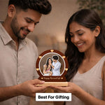 Personalized Cartoon Couple Wooden Table Top Frame | Custom Happy Married Life Photo Stand Gift for Couples 8x8" | Love Craft Gifts™
