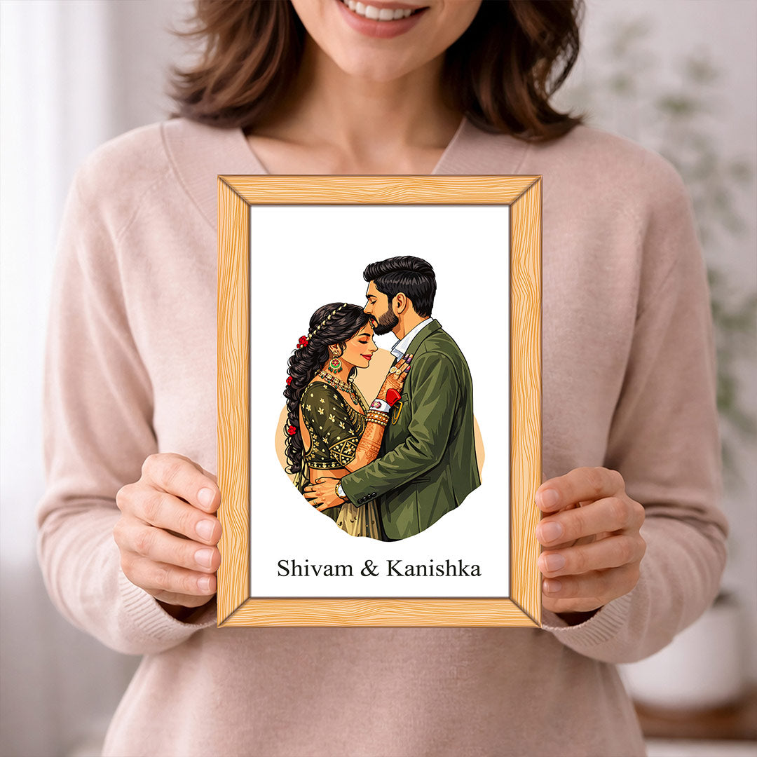 Personalized Couple Illustration Wall Frame – Custom Couple Portrait Frame (12×8 Inch) | Love Craft Gifts