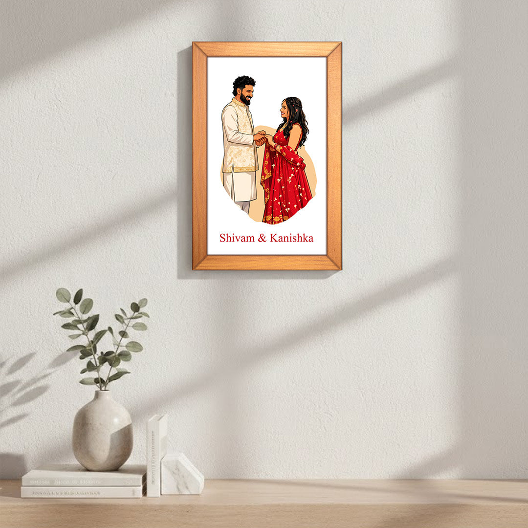 Personalized Couple Illustration Wall Frame – Custom Romantic Couple Portrait Frame (12×8 Inch) | Love Craft Gifts