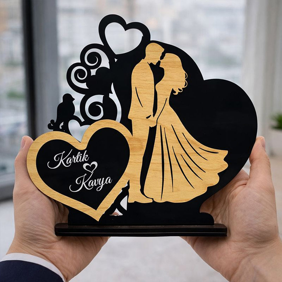 Personalized Couple Name Wooden Heart Showpiece (7×9 Inch) | Love Craft Gifts