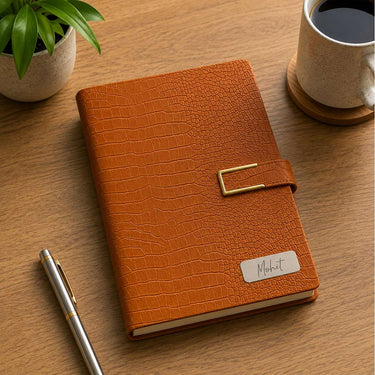 Personalized Crocodile Texture Diary Notebook with Custom Name Plate | Luxury Executive Journal for Office, Study & Daily Planning - A5 Size | Love Craft Gifts™