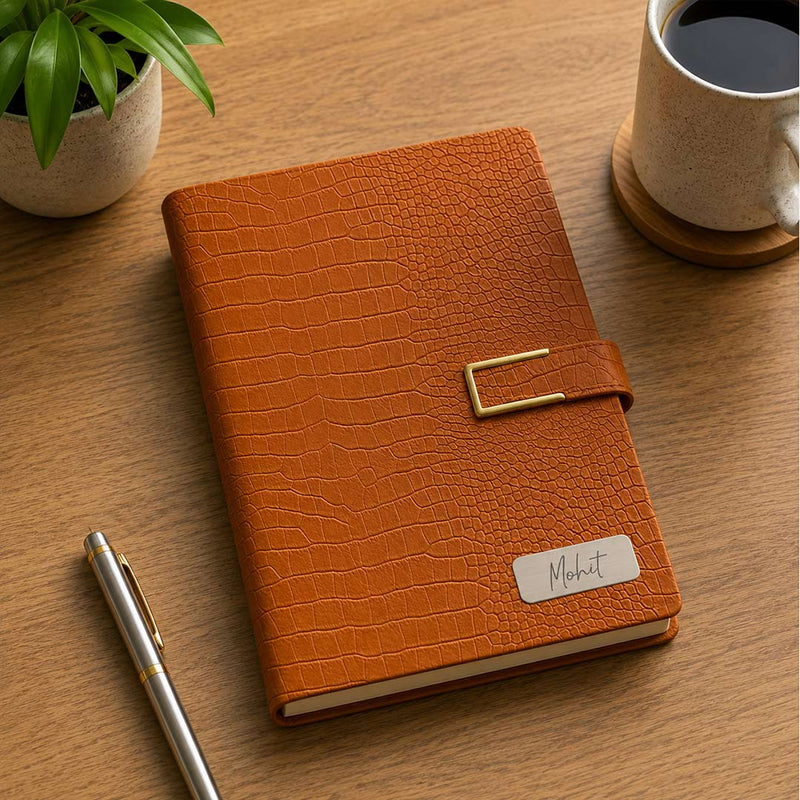 Personalized Crocodile Texture Diary Notebook with Custom Name Plate | Luxury Executive Journal for Office, Study & Daily Planning - A5 Size | Love Craft Gifts™