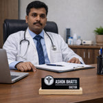Personalized Doctor Acrylic Name Plate with Wooden Base – Custom Desk Name Stand for Doctors (7 x 3 Inch) | Love Craft Gifts